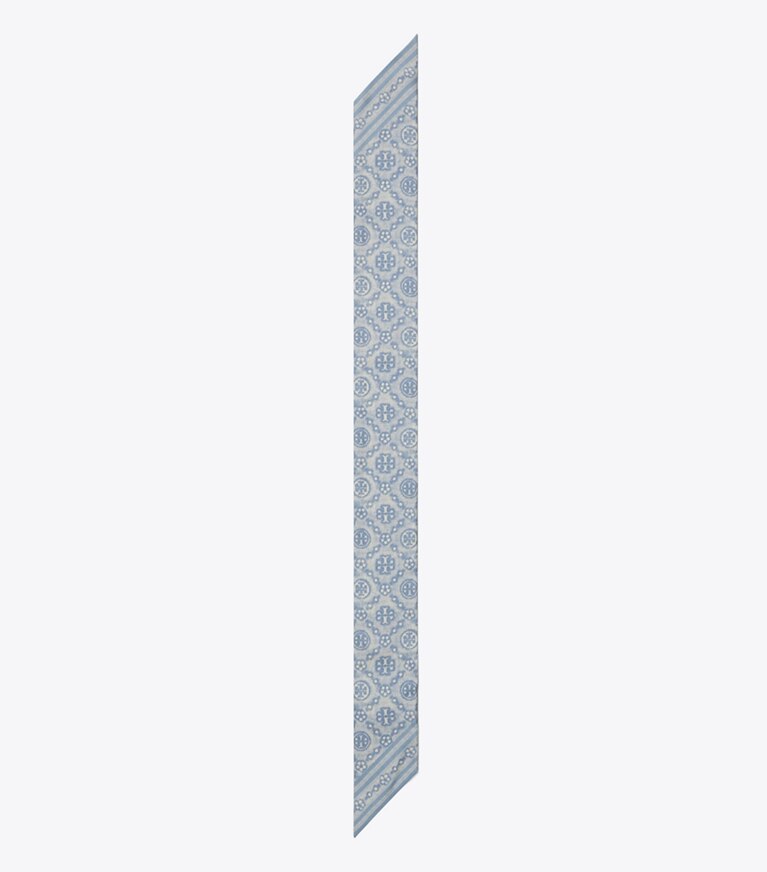 Tory Burch diseñador bufandas Lazo de cinta de seda con monograma T en Blue vista superior