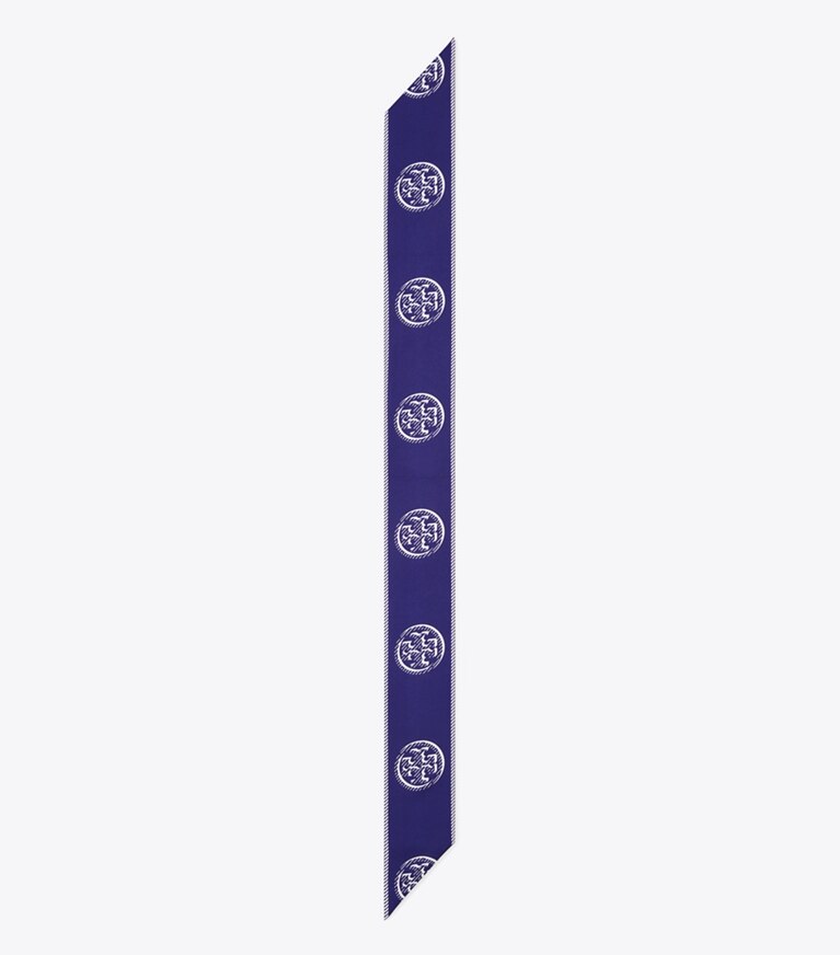 Tory Burch diseñador bufandas Lazo de cinta T Monogram en Ballpoint Blue vista superior