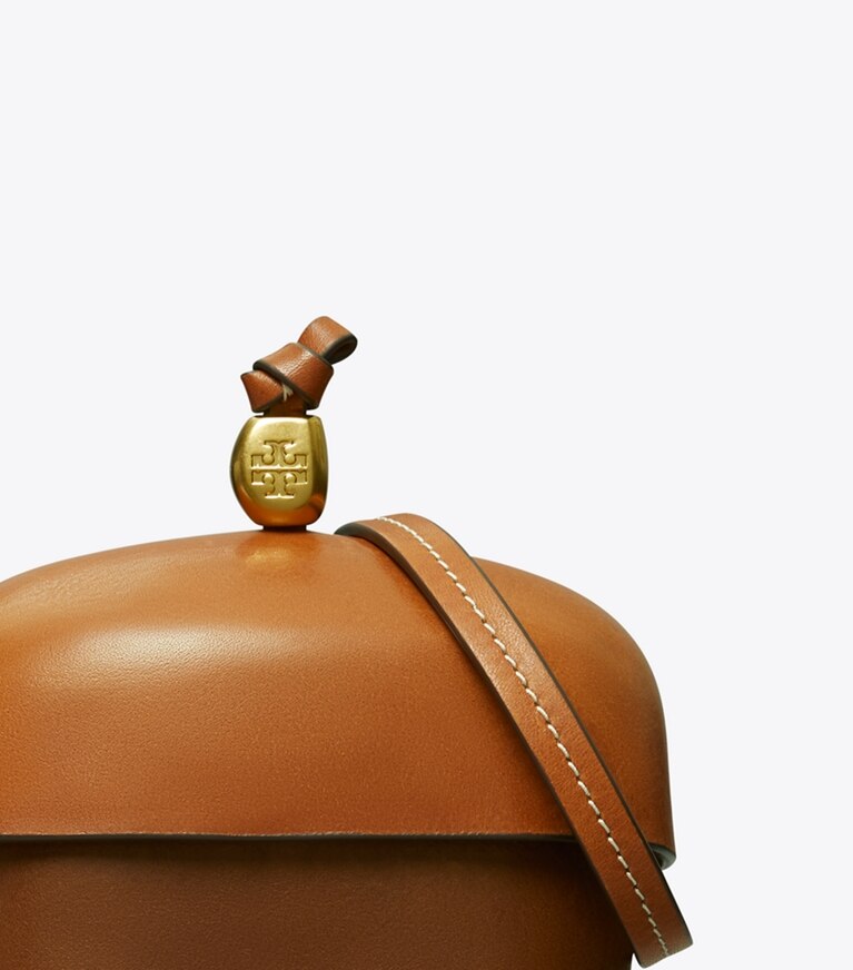 Tory Burch designer crossbody bags Leather Acorn Bag in Brown angle