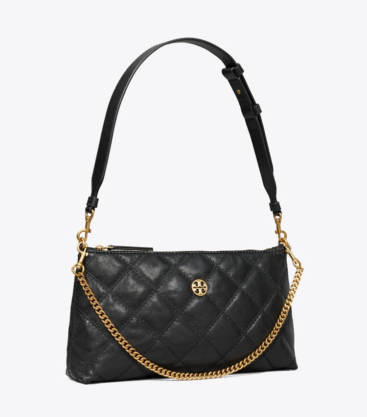 Tory Burch designer shoulder bags Leather and Chain Shoulder Bag in Black angle