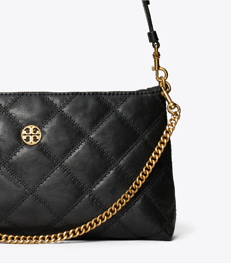 Tory Burch designer shoulder bags Leather and Chain Shoulder Bag in Black angle