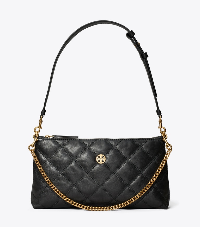 Tory Burch designer shoulder bags Leather and Chain Shoulder Bag in Black angle