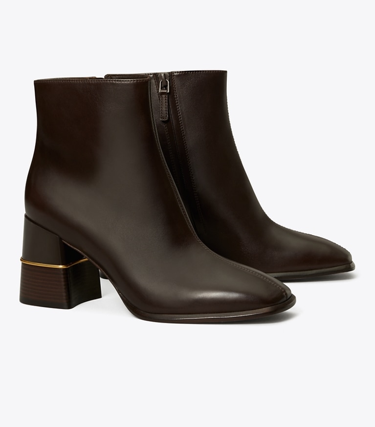 Tory Burch designer ankle boots Leather Ankle Boot in CHOCOLATE BROWN angle