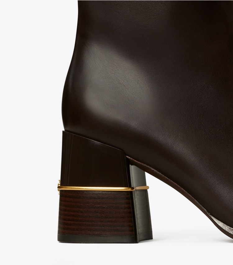 Tory Burch designer ankle boots Leather Ankle Boot in CHOCOLATE BROWN detail