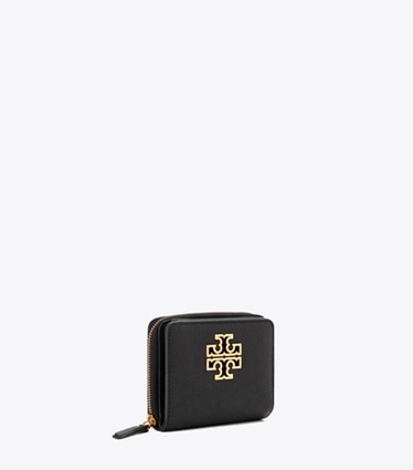 Tory Burch designer 財布 レザー バイフォールド ウォレット in Black angle