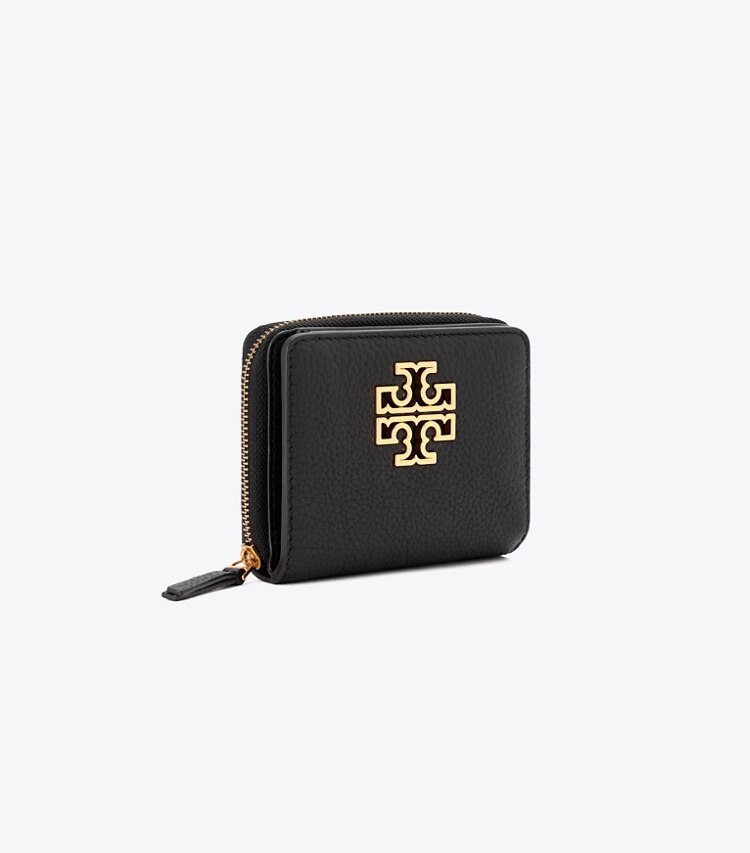 Tory Burch designer 財布 レザー バイフォールド ウォレット in Black angle