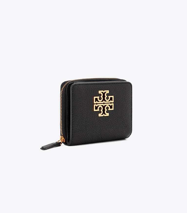 Tory Burch designer 財布 レザー バイフォールド ウォレット in Black angle