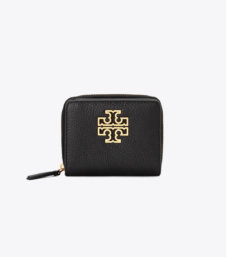 Tory Burch designer 財布 レザー バイフォールド ウォレット in Black angle