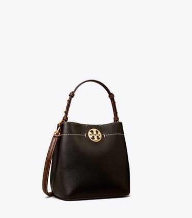 Tory Burch designer satchels Leather Bucket Bag in Black angle