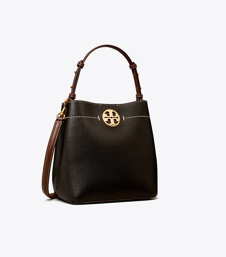 Tory Burch designer satchels Leather Bucket Bag in Black angle