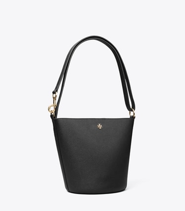Tory Burch designer crossbody bags Leather Bucket Bag in Black angle