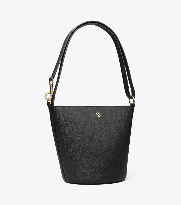 Tory Burch designer crossbody bags Leather Bucket Bag in Black angle