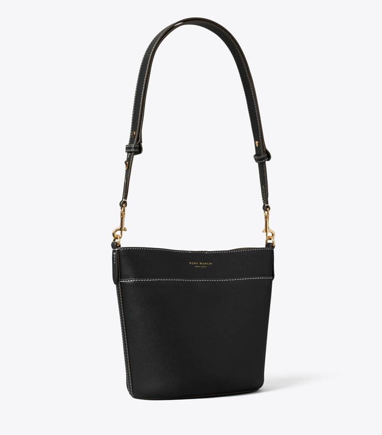 Tory Burch designer satchels Leather Bucket Bag in Black angle