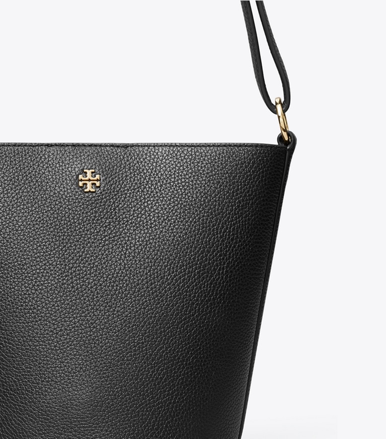 Tory Burch designer crossbody bags Leather Bucket Bag in Black angle