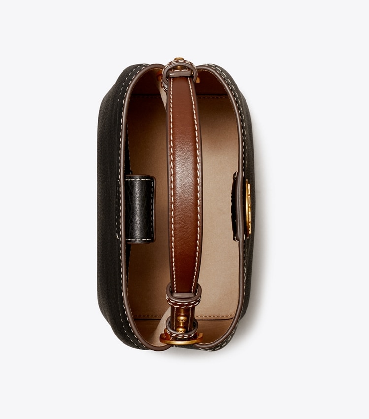 Tory Burch designer satchels Leather Bucket Bag in Black overhead