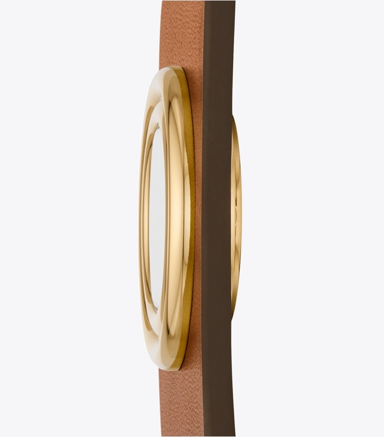 Tory Burch designer strap watches Leather Cuff Watch, Gold-Tone Stainless Steel in IVORY/CUOIO side