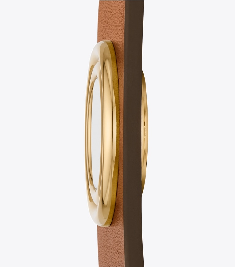 Tory Burch designer strap watches Leather Cuff Watch, Gold-Tone Stainless Steel in IVORY/CUOIO front