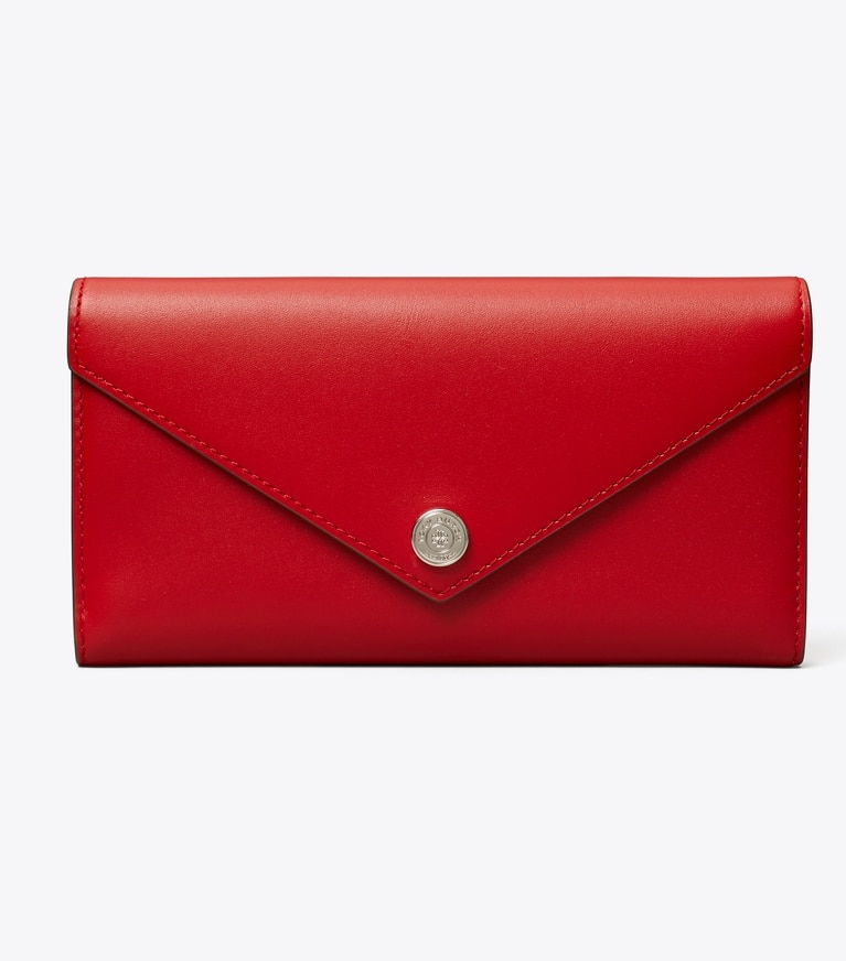 Tory Burch designer wallets Leather Envelope Long Wallet in Red Sky front