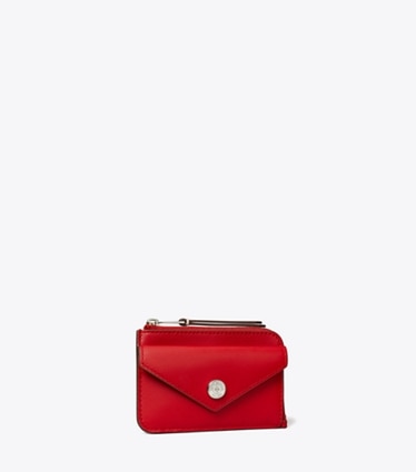 Tory Burch designer card cases Leather Envelope Zip Card Case in Red Sky angle