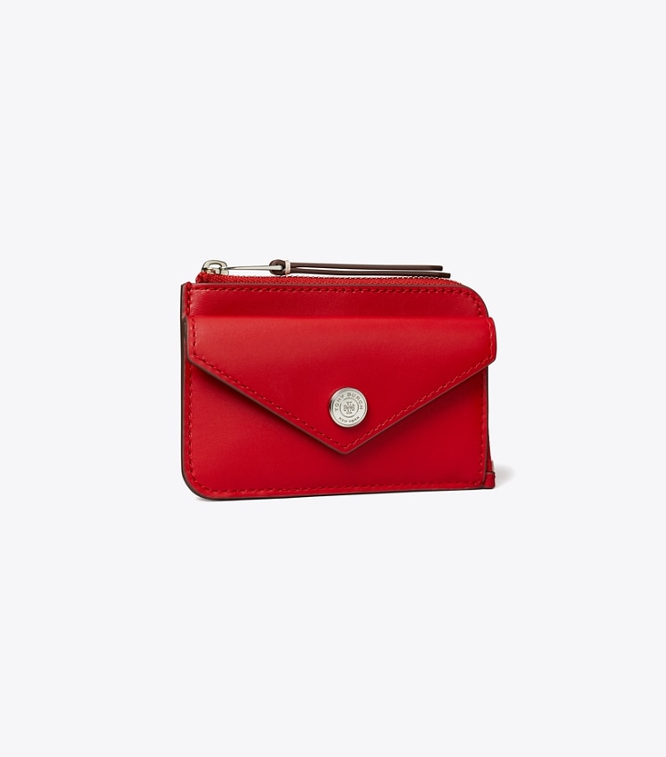 Tory Burch designer card cases Leather Envelope Zip Card Case in Red Sky angle