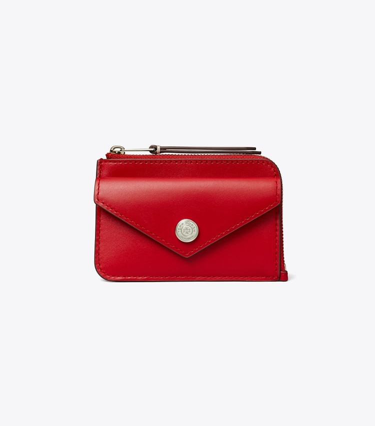 Tory Burch designer card cases Leather Envelope Zip Card Case in Red Sky front
