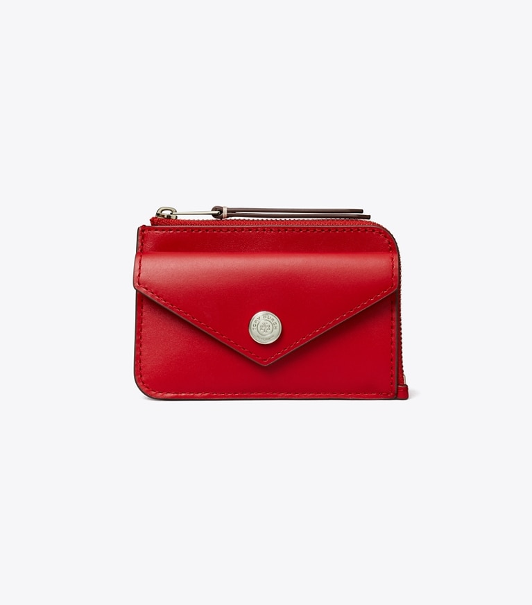 Tory Burch designer card cases Leather Envelope Zip Card Case in Red Sky angle