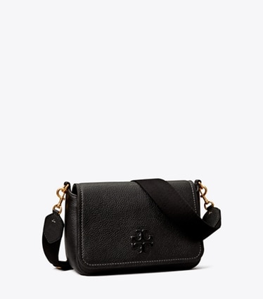 Tory Burch designer クロスボディバッグ レザー フラップ クロスボディバッグ in Black angle