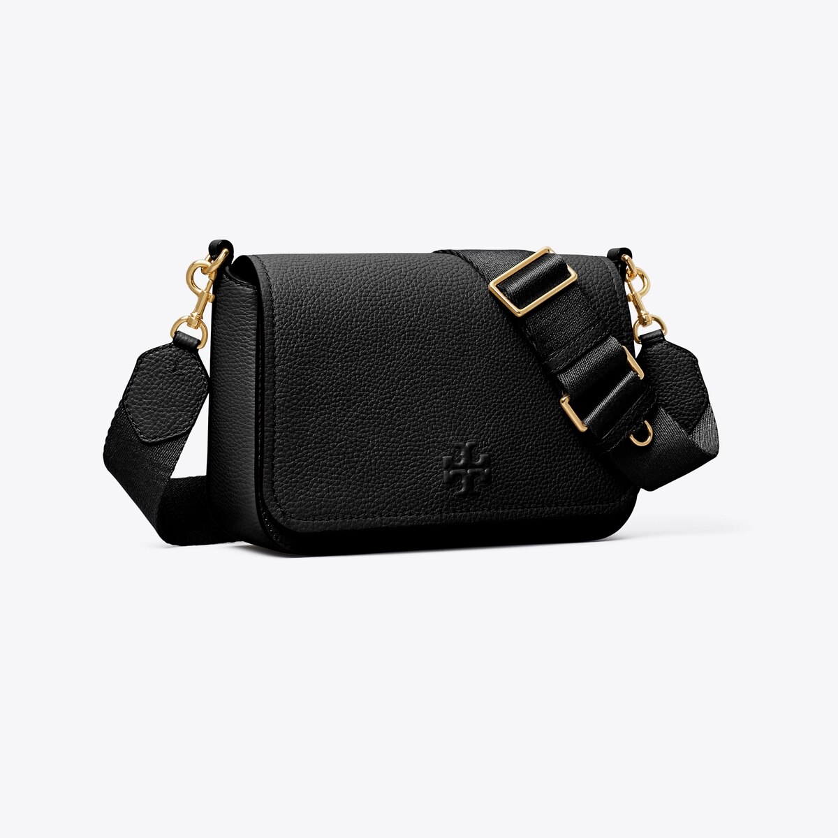Tory Burch ブラックレザー ハンドバッグ レザー フラップ クロスボディバッグ: レディース クロスボディバッグ