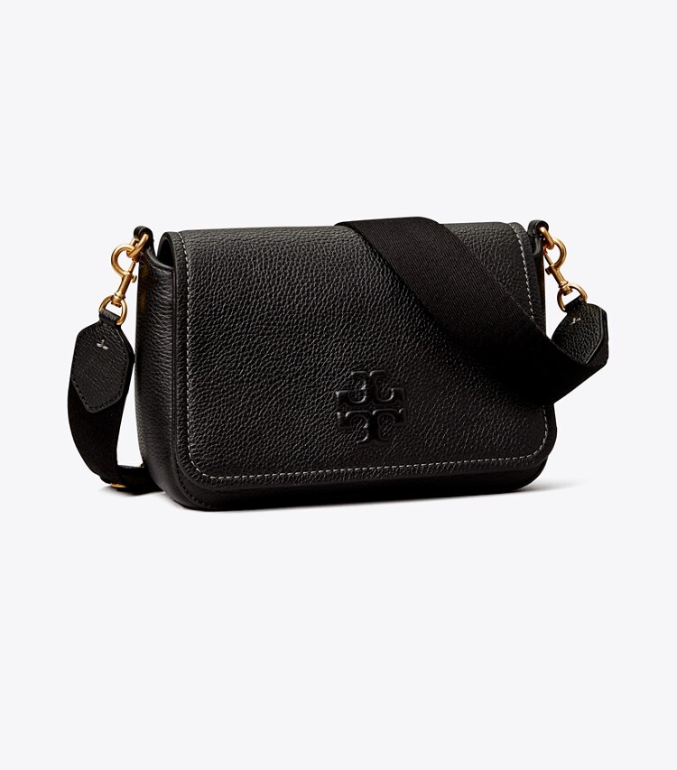Tory Burch designer クロスボディバッグ レザー フラップ クロスボディバッグ in Black angle
