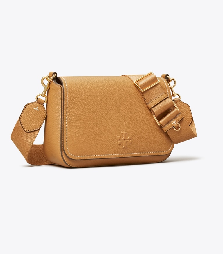 Tory Burch designer crossbody bags Leather Flap Crossbody in Tiramisu angle