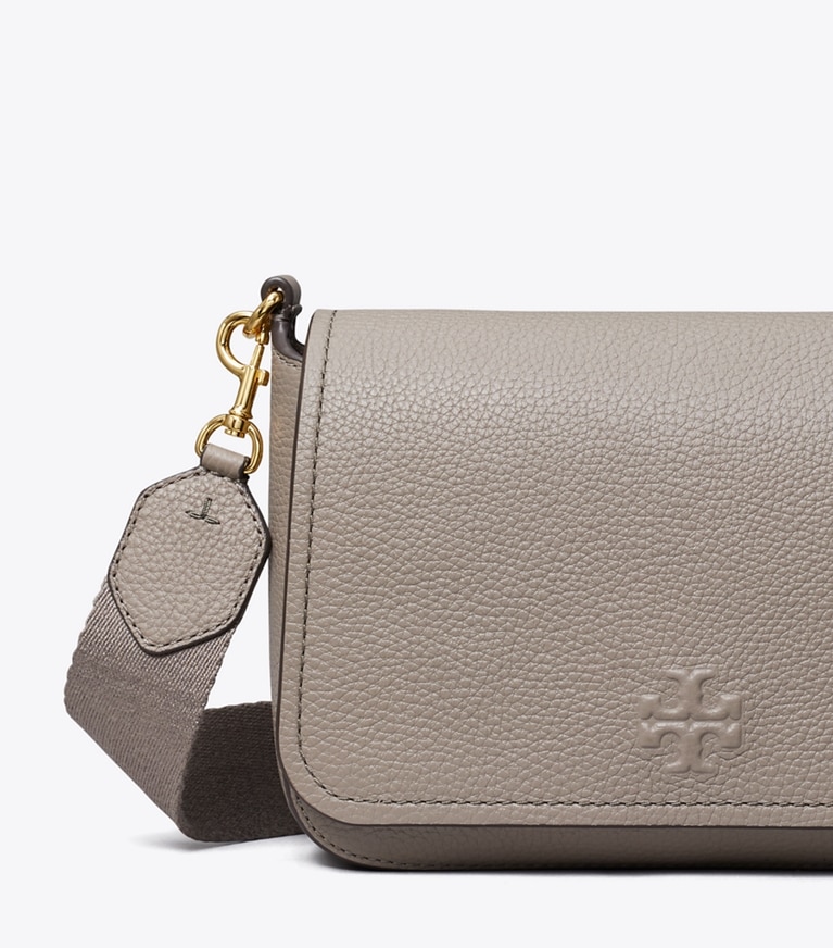 Tory Burch designer クロスボディバッグ レザー フラップ クロスボディバッグ in Gray Heron angle