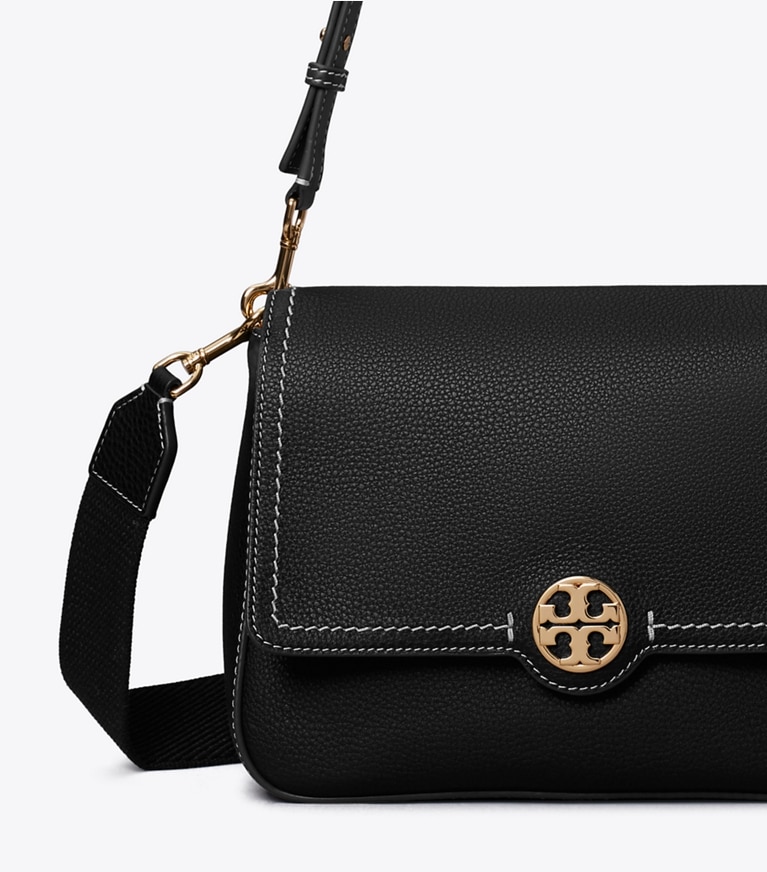 Tory Burch designer shoulder bags Leather Flap Shoulder Bag in Black detail