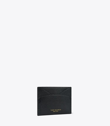 Tory Burch designer card cases Leather Flat Card Case in Black angle