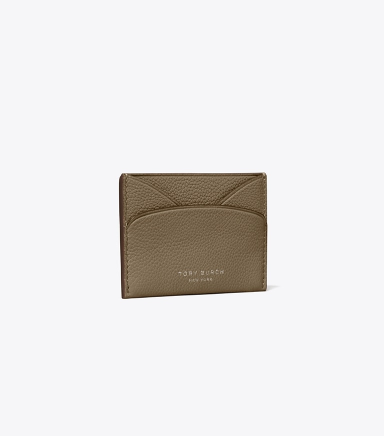 Tory Burch designer card cases Leather Flat Card Case in Wild Mushroom angle