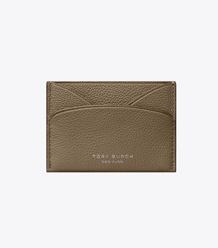 Tory Burch designer card cases Leather Flat Card Case in Wild Mushroom front
