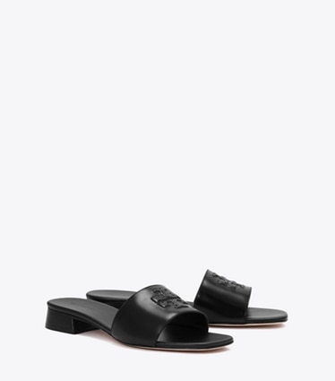 Tory Burch designer サンダル レザー ヒールサンダル in Perfect Black / Perfect Black angle