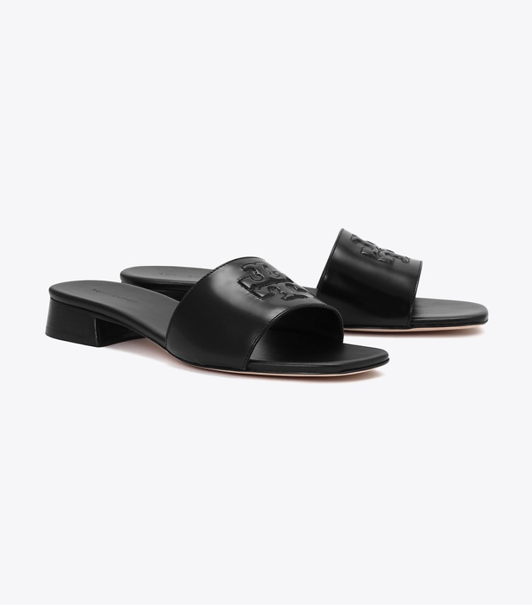 Tory Burch designer サンダル レザー ヒールサンダル in Perfect Black / Perfect Black angle