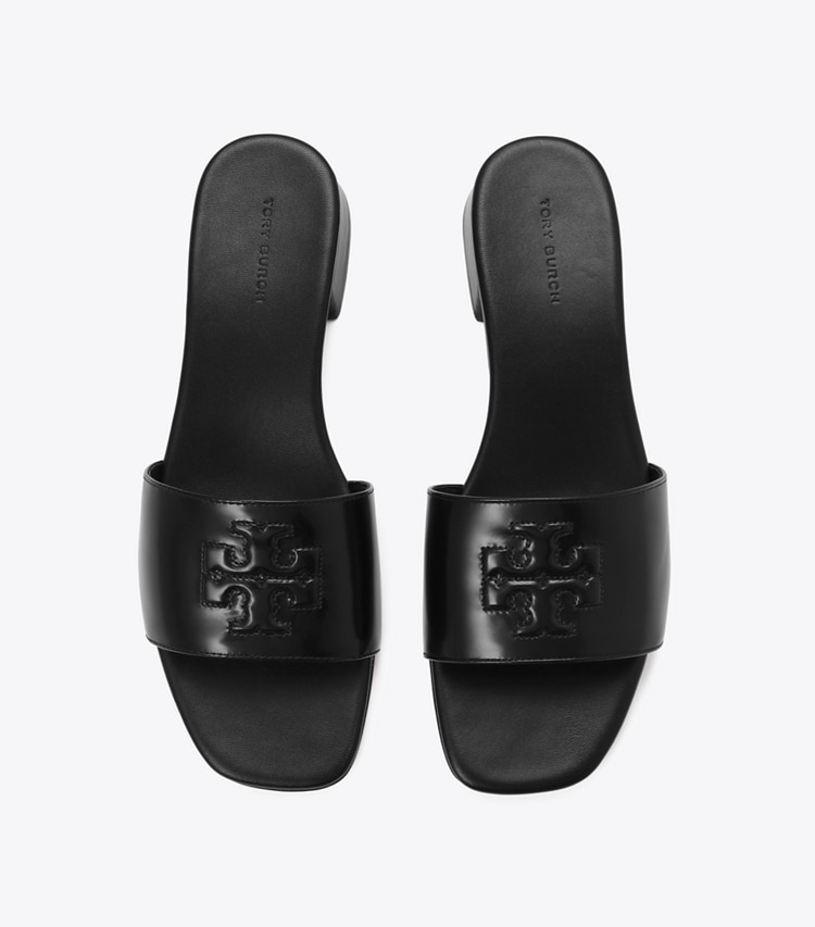 Tory Burch designer サンダル レザー ヒールサンダル in Perfect Black / Perfect Black オーバーヘッド