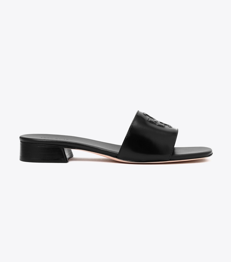 Tory Burch designer サンダル レザー ヒールサンダル in Perfect Black / Perfect Black side