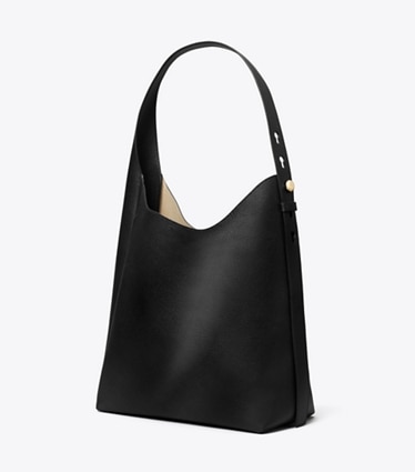 Tory Burch designer hobo bags Leather Hobo Bag in Black angle