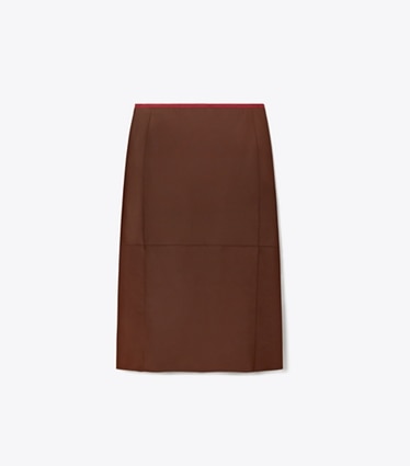 Tory Burch designer bottoms Leather Pencil Skirt in Rich Mahogany front