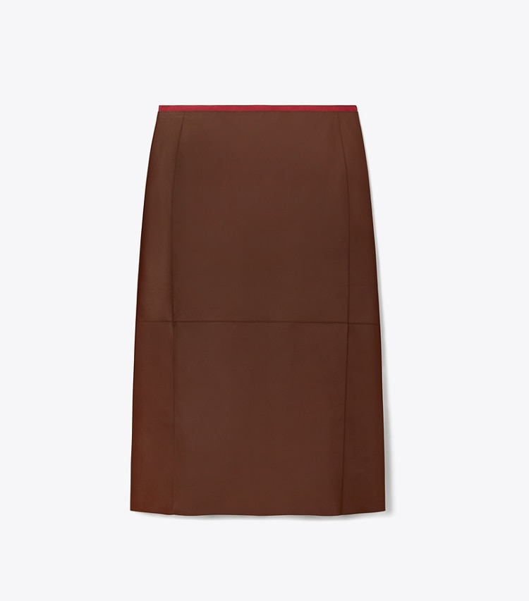 Tory Burch designer bottoms Leather Pencil Skirt in Rich Mahogany front