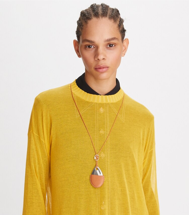 Tory Burch designer necklaces Leather Pendant Necklace in Silver accessory on model