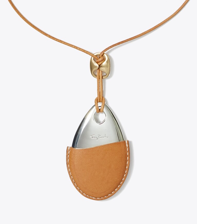 Tory Burch designer necklaces Leather Pendant Necklace in Silver front