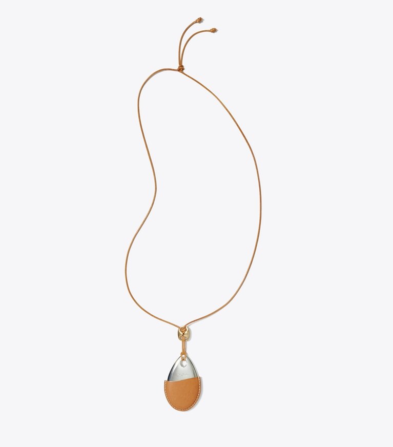 Tory Burch designer necklaces Leather Pendant Necklace in Silver front