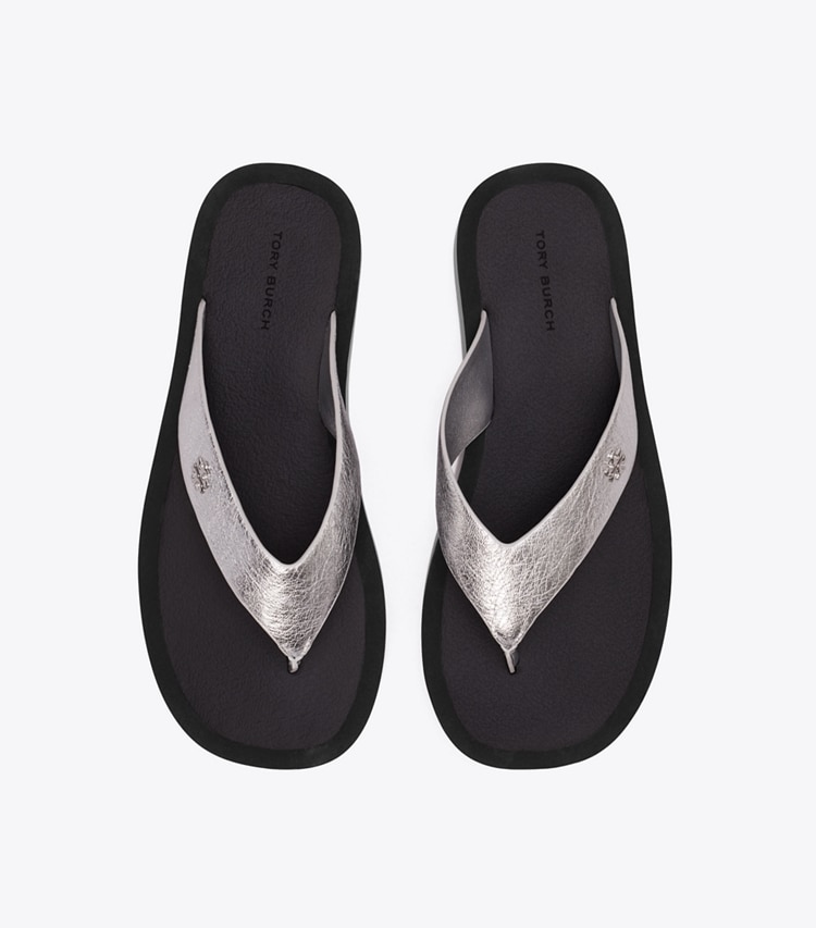 Tory Burch designer sandals Leather Platform Flip Flop in SILVER / PERFECT BLACK / SILVER overhead