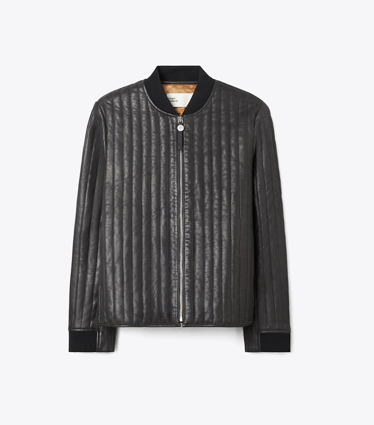 Tory Burch designer jackets Leather Quilted Jacket in Black front