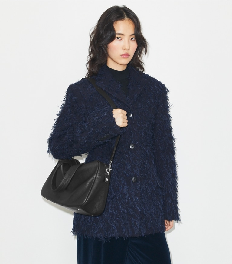 Tory Burch designer satchels Leather Satchel in Black angle