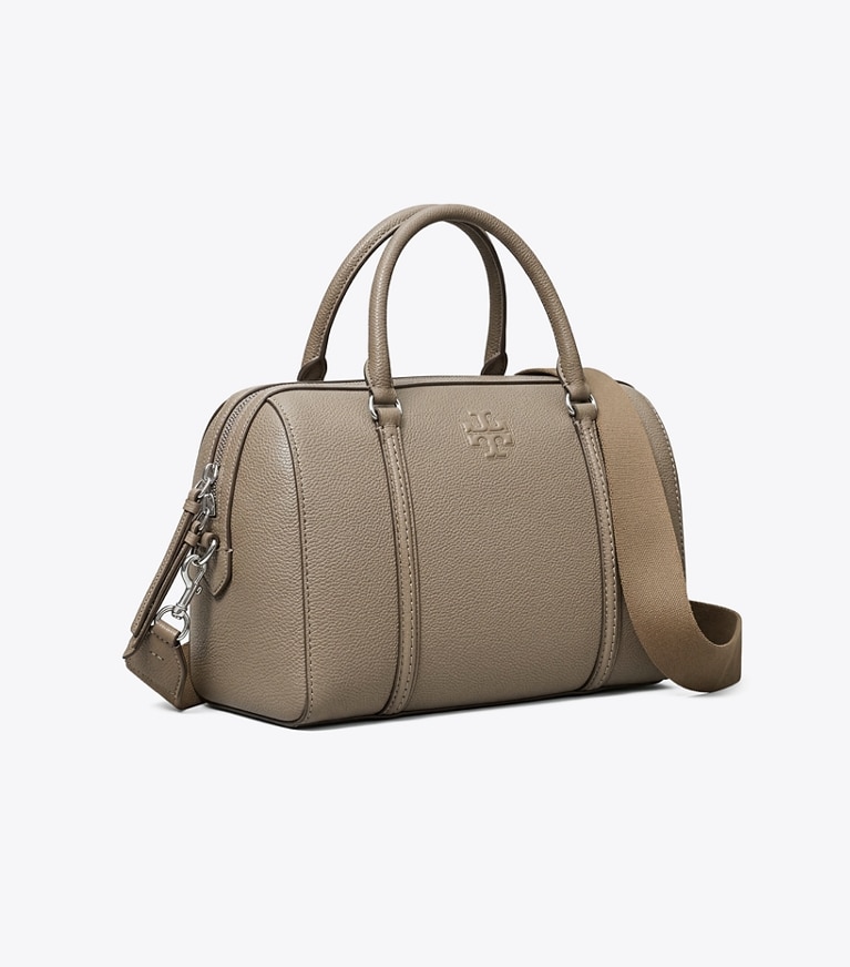 Tory Burch designer satchels Leather Satchel in Wild Mushroom angle