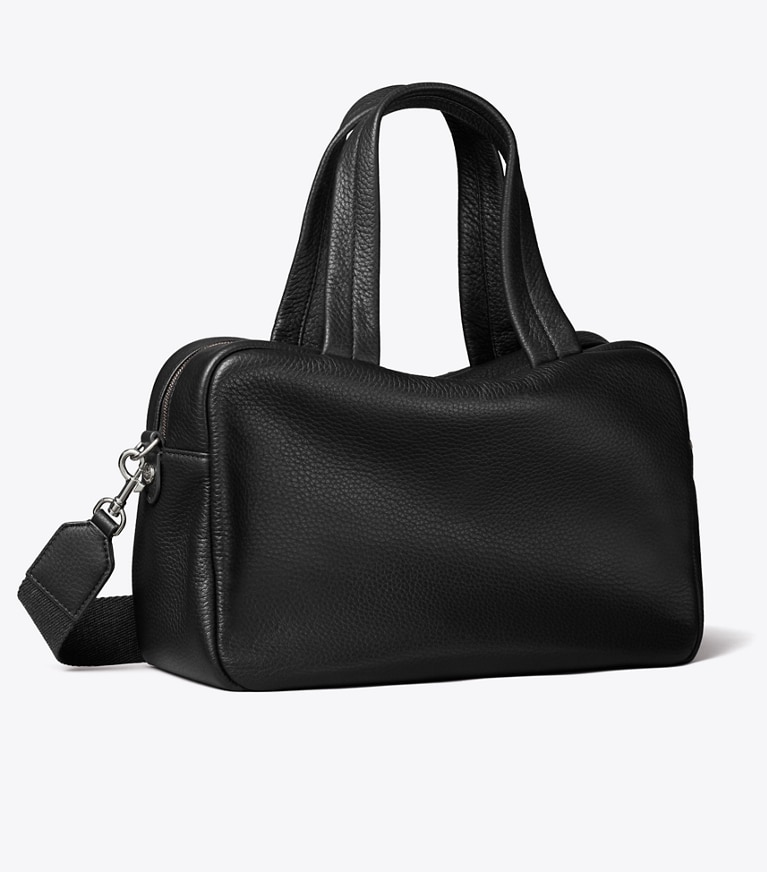 Tory Burch designer satchels Leather Satchel in Black angle